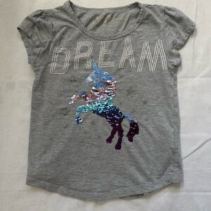 Gray Unicorn Sequin Girls T-Shirt